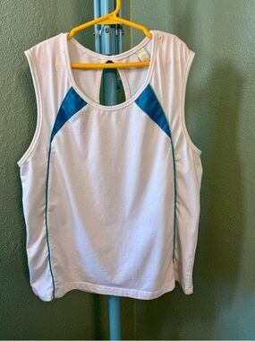 Passport White and Teal Athletic Tank Top